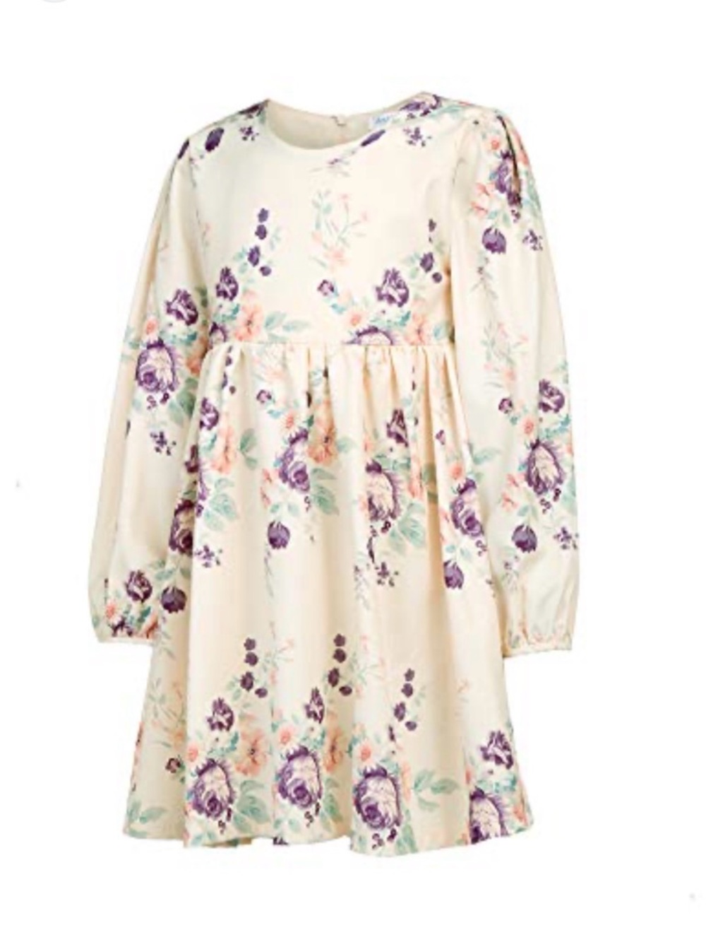 Girls' Cream Floral Long-Sleeve Casual Dress